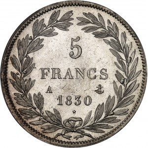 Louis-Philippe Ier (1830-1848). 5 francs tête nue, tranche en relief 1830, A, Paris.