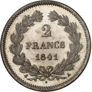 Louis-Philippe Ier (1830-1848). 2 francs, Flan bruni (PROOF) 1841, A, Paris.