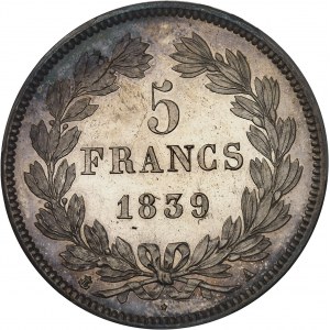 Louis-Philippe Ier (1830-1848). 5 francs, IIe type Domard, Flan bruni (PROOF) 1839, A, Paris.