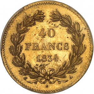 Louis-Philippe Ier (1830-1848). 40 francs tête laurée 1834, A, Paris.