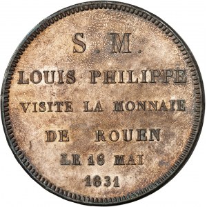 Louis-Philippe Ier (1830-1848). Module de 5 francs, visite de la monnaie de Rouen 1831, B, Rouen.
