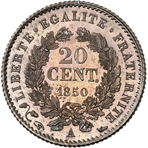 IIe République (1848-1852). 20 centimes Cérès, Flan bruni (PROOF) 1850, A, Paris.