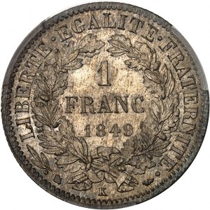 IIe République (1848-1852). 1 franc Cérès 1849, K, Bordeaux.