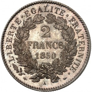 IIe République (1848-1852). 2 francs Cérès, Flan bruni (PROOF) 1850, A, Paris.