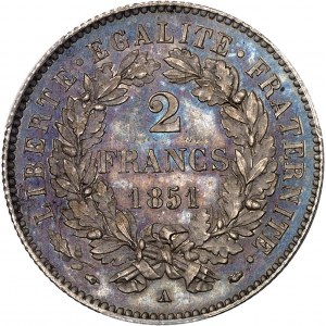 IIe République (1848-1852). 2 francs Cérès, Flan bruni (PROOF) 1851, A, Paris.