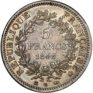 IIe République (1848-1852). 5 francs Hercule 1848, BB, Strasbourg.