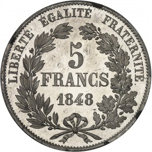 IIe République (1848-1852). Essai de 5 francs, concours de Alard, Frappe spéciale (SP) 1848, Paris.
