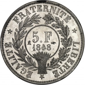 IIe République (1848-1852). Essai de 5 francs, concours de Barre, Frappe spéciale (SP) 1848, Paris.