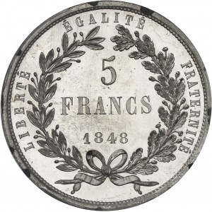 IIe République (1848-1852). Essai de 5 francs, concours de Boivin, Frappe spéciale (SP) 1848, Paris.