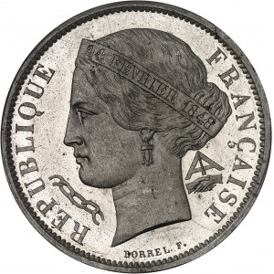 IIe République (1848-1852). Essai de 5 francs, concours de Borrel, Frappe spéciale (SP) 1848, Paris.