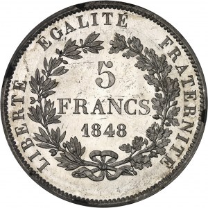 IIe République (1848-1852). Essai de 5 francs, concours de Borrel, Frappe spéciale (SP) 1848, Paris.