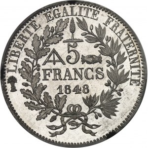 IIe République (1848-1852). Essai de 5 francs, concours de Bouchon, Frappe spéciale (SP) 1848, Paris.