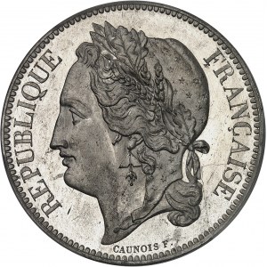 IIe République (1848-1852). Essai de 5 francs, concours de Caunois, Frappe spéciale (SP) 1848, Paris.
