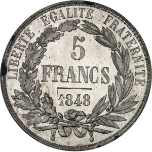 IIe République (1848-1852). Essai de 5 francs, concours de Dantzell, Frappe spéciale (SP) 1848, Paris.