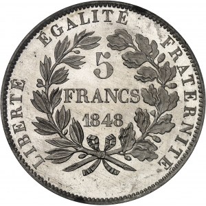 IIe République (1848-1852). Essai de 5 francs, concours de Desbœufs, Frappe spéciale (SP) 1848, Paris.