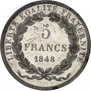 IIe République (1848-1852). Essai de 5 francs, concours de Domard, Frappe spéciale (SP) 1848, Paris.