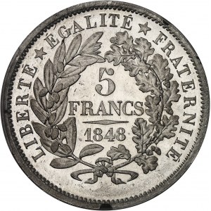 IIe République (1848-1852). Essai de 5 francs, concours de Farochon, Frappe spéciale (SP) 1848, Paris.