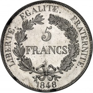 IIe République (1848-1852). Essai de 5 francs, 2e concours de Gayrard, Frappe spéciale (SP) 1848, Paris.