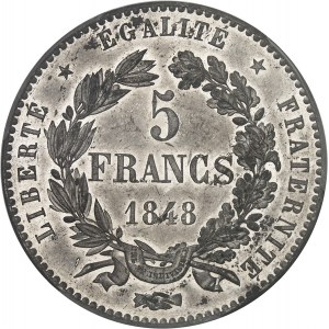 IIe République (1848-1852). Essai de 5 francs, concours de Magniadas, Frappe spéciale (SP) 1848, Paris.