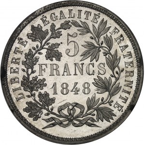 IIe République (1848-1852). Essai de 5 francs, concours de Marrel, Frappe spéciale (SP) 1848, Paris.