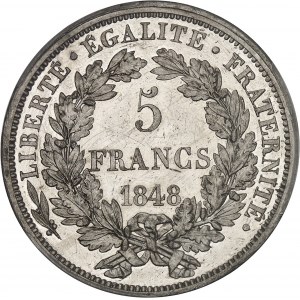 IIe République (1848-1852). Essai de 5 francs, concours de Oudiné, Frappe spéciale (SP) 1848, Paris.
