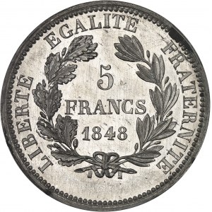 IIe République (1848-1852). Essai de 5 francs, concours de Reynaud, Frappe spéciale (SP) 1848, Paris.