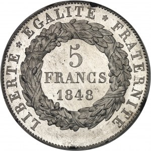 IIe République (1848-1852). Essai de 5 francs, concours de Vauthier-Galle, Frappe spéciale (SP) 1848, Paris.