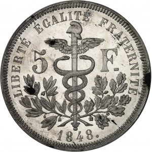 IIe République (1848-1852). Essai de 5 francs, concours de Vivier, Frappe spéciale (SP) 1848, Paris.