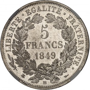 IIe République (1848-1852). 5 francs Cérès 1849, BB, Strasbourg.