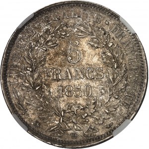 IIe République (1848-1852). 5 francs Cérès 1850, BB, Strasbourg.