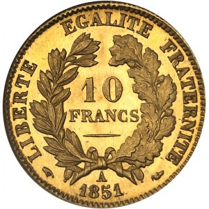 IIe République (1848-1852). 10 francs Cérès, Flan bruni (PROOF) 1851, A, Paris.