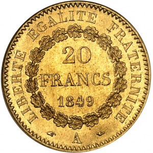 IIe République (1848-1852). 20 francs Génie 1849, A, Paris.