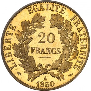 IIe République (1848-1852). 20 francs Cérès, Flan bruni (PROOF) 1850, A, Paris.