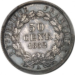 IIe République (1848-1852). 50 centimes Louis-Napoléon Bonaparte 1852, A, Paris.