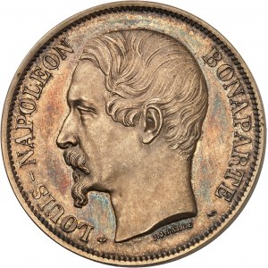 IIe République (1848-1852). 5 francs J. J. BARRE, 3e épreuve, tranche lisse, en argent doré (vermeil) 1852, A, Paris.