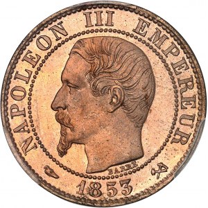 Second Empire / Napoléon III (1852-1870). Cinq centimes tête nue 1853, B, Rouen.