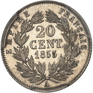 Second Empire / Napoléon III (1852-1870). 20 centimes tête nue, Flan bruni (PROOF) 1855, A, Paris.