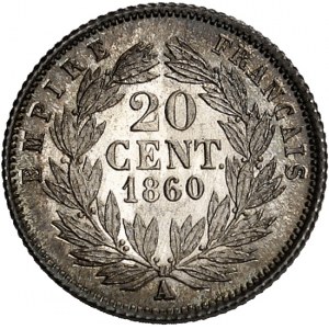 Second Empire / Napoléon III (1852-1870). 20 centimes tête nue 1860, A, Paris.
