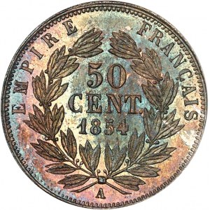 Second Empire / Napoléon III (1852-1870). 50 centimes tête nue 1854, A, Paris.