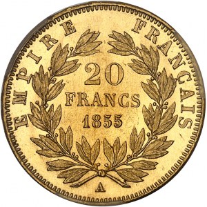 Second Empire / Napoléon III (1852-1870). 20 francs tête nue 1855, A, Paris.