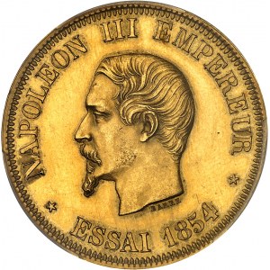 Second Empire / Napoléon III (1852-1870). Essai de frappe de 50 francs tête nue, Frappe spéciale (SP) 1854, Paris.