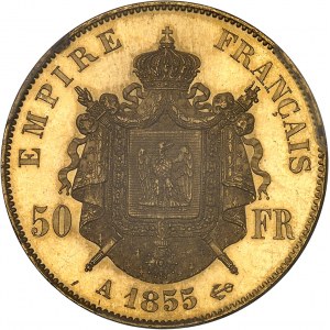 Second Empire / Napoléon III (1852-1870). 50 francs tête nue, aspect Flan bruni (PROOFLIKE) 1855, A, Paris.