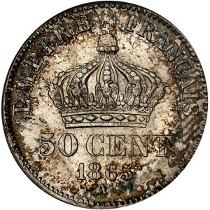 Second Empire / Napoléon III (1852-1870). 50 centimes tête laurée 1865, A, Paris.
