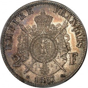 Second Empire / Napoléon III (1852-1870). 2 francs tête laurée 1867, BB, Strasbourg.