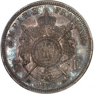 Second Empire / Napoléon III (1852-1870). 5 francs tête laurée, Flan bruni (PROOF) 1870, A, Paris.