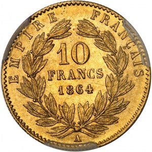 Second Empire / Napoléon III (1852-1870). 10 francs tête laurée 1864, A, Paris.