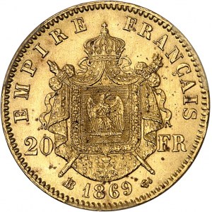 Second Empire / Napoléon III (1852-1870). 20 francs tête laurée 1869, BB, Strasbourg.