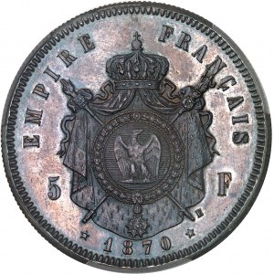 Napoléon IV (1856-1879). Essai de 5 francs, revers à l’écu rond, Frappe spéciale (SP) 1870, Bruxelles (Würden).
