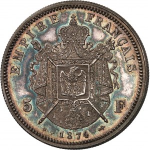 Napoléon IV (1856-1879). Essai de 5 francs, revers à l’écu carré 1874, Bruxelles (Würden).