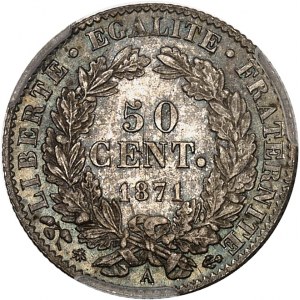 Gouvernement de Défense Nationale (1870-1871). 50 centimes Cérès 1871, A, Paris.